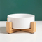Pet Products Ceramic Cat Dog Food Water Feeding Bowl with Bamboo Wooden Stand