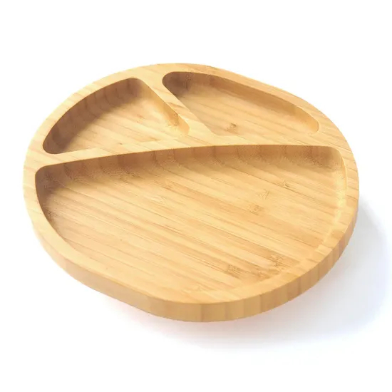 Elegant Round Bamboo 3 Serction Serving Plates with Suction for Baby Feeding