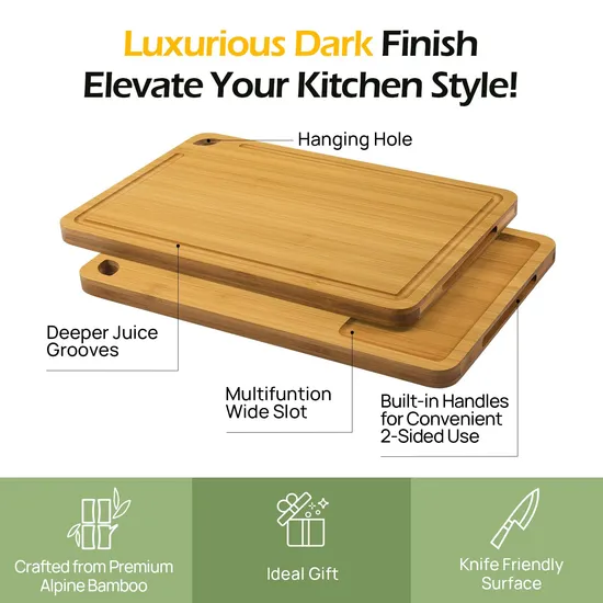 Different Size Bamboo Cutting Board Set of 4 with Hanging Hole