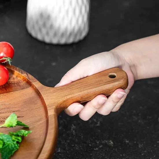 Hot Selling Custom Round Acacia Wood Serving Tray with Handle
