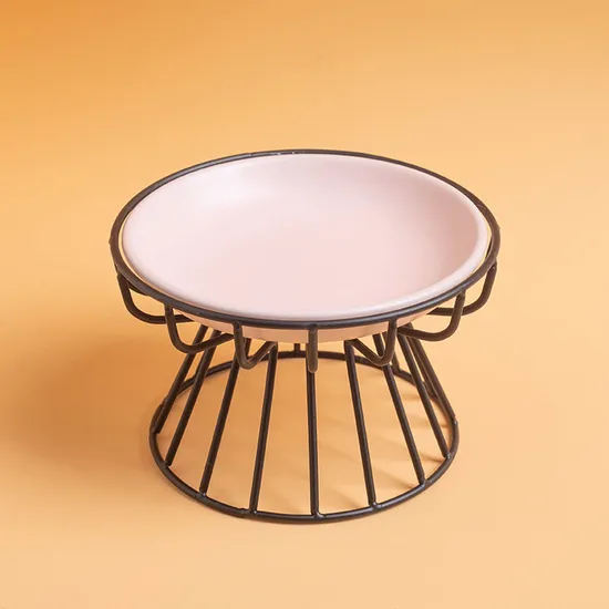 Metal High-Foot Neck-Protecting Ceramic Pet Water Bowl for Cats and Dogs