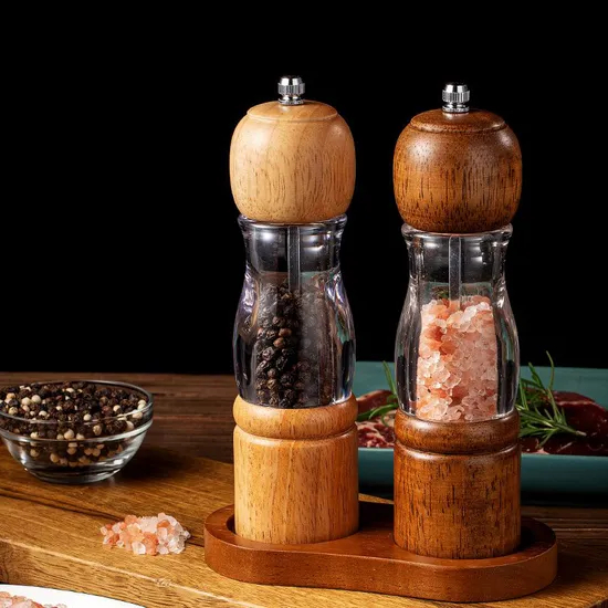 Stylish Versatile Rubber Wood Pepper and Salt Grinder for Kitchen