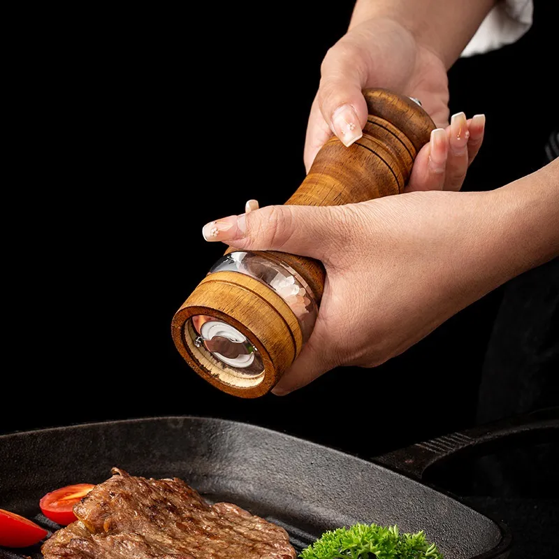 6-Inch Versatile Rubber Wood and Acrylic Manual Pepper Grinder Pepper Seasoning Grinding Bottle