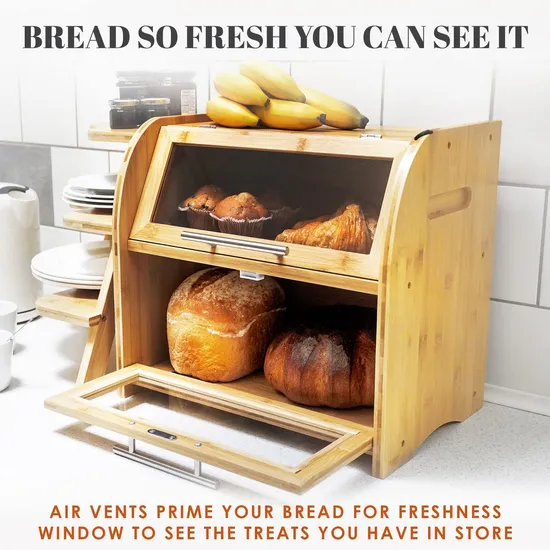 Bamboo Bread Storage Box Bread Storage Can Bread Bin