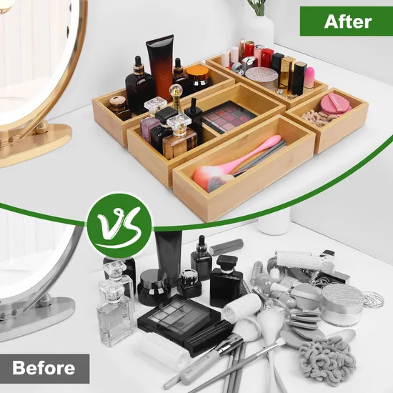 5 - Piece Bamboo Drawer Organizer Set Bamboo Storage Box for Bathroom, Kitchen & Office