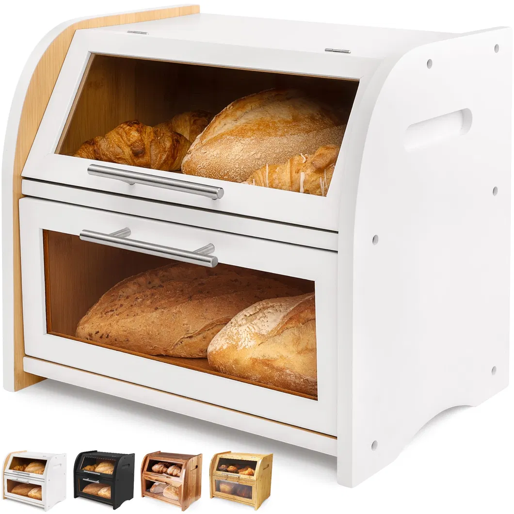 Wholesale 2 Layer White Bamboo Storage Bin for Kitchen Countertop