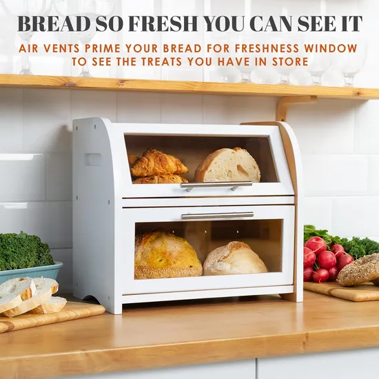 Wholesale 2 Layer White Bamboo Storage Bin for Kitchen Countertop