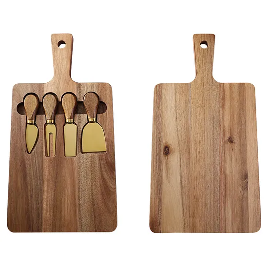 Personalized Acacia Wood Charcuterie Board Cheese Board with Handles and 4 Knives