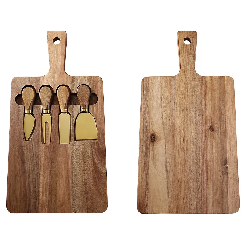 Personalized Acacia Wood Charcuterie Board Cheese Board with Handles and 4 Knives
