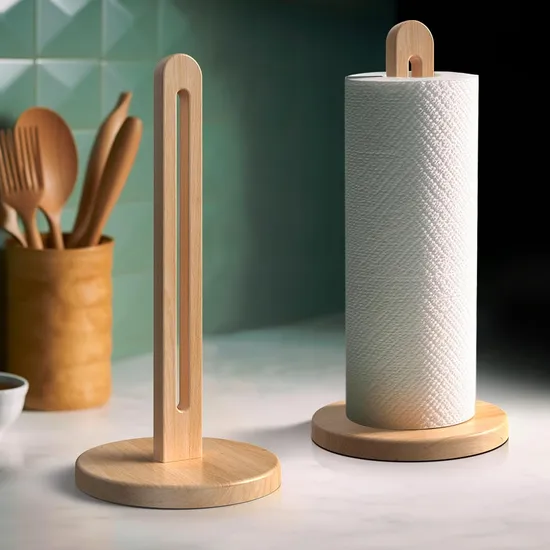 Solid Beechwood Paper Towel Dispenser Stand with Anti-Skid Base