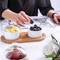 Mini Round Bamboo Wood Cake Stand with Glass Dome and Ceramic Bowls for Cakes & Cheese Platters