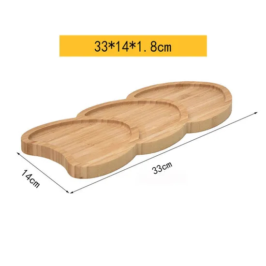 3 Divided Heart Shaped Bamboo Dessert Plate Snack Serving Tray