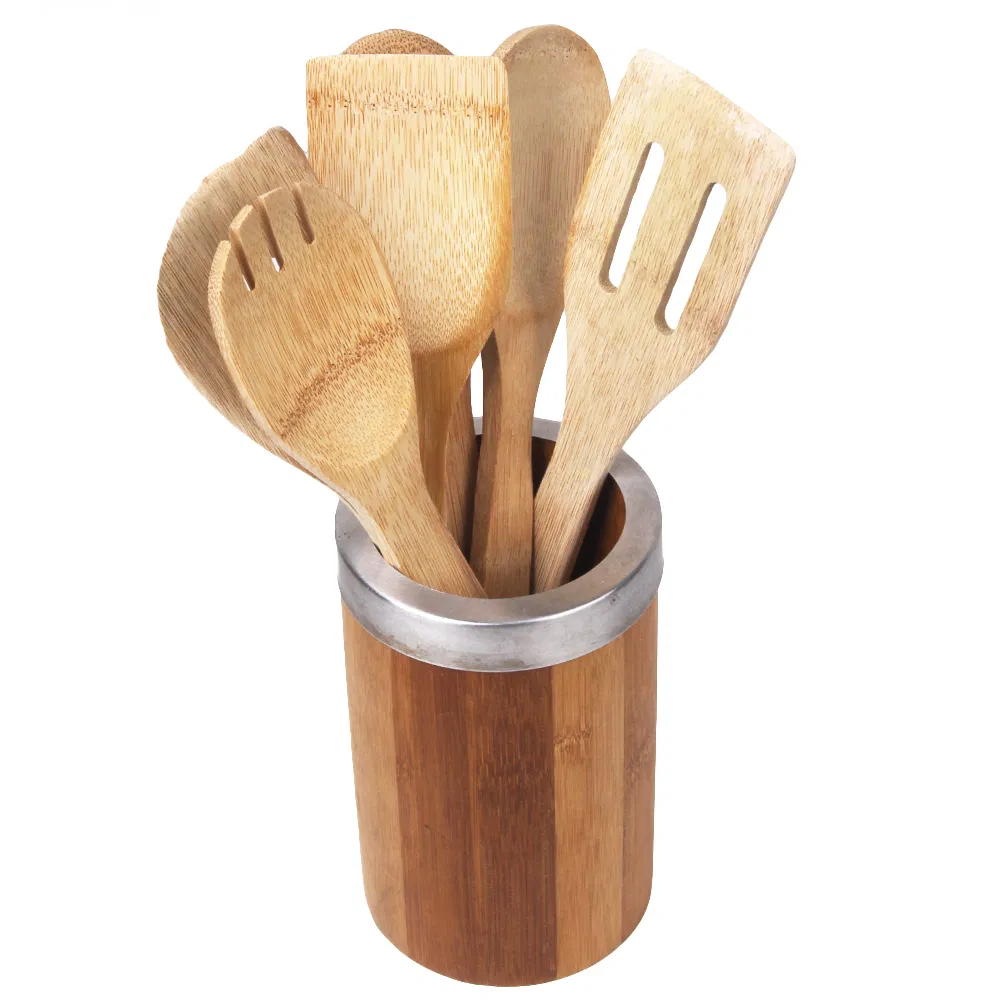 Home Basics Bamboo Cooking Utensil Set with Holder
