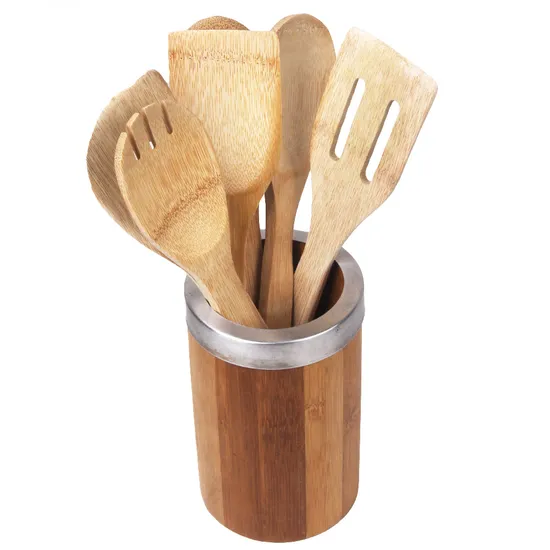 Home Basics Bamboo Cooking Utensil Set with Holder