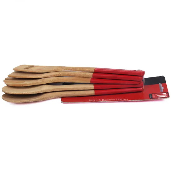 Custom Read Color Bamboo Kitchen Tools Set of 5 for Kitchen