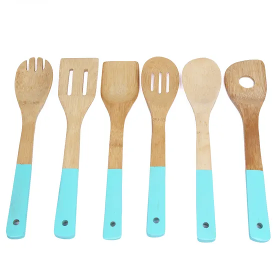 Pink Color Bamboo Cooking Utensils Set Wood Kitchen Tools Set with Holder