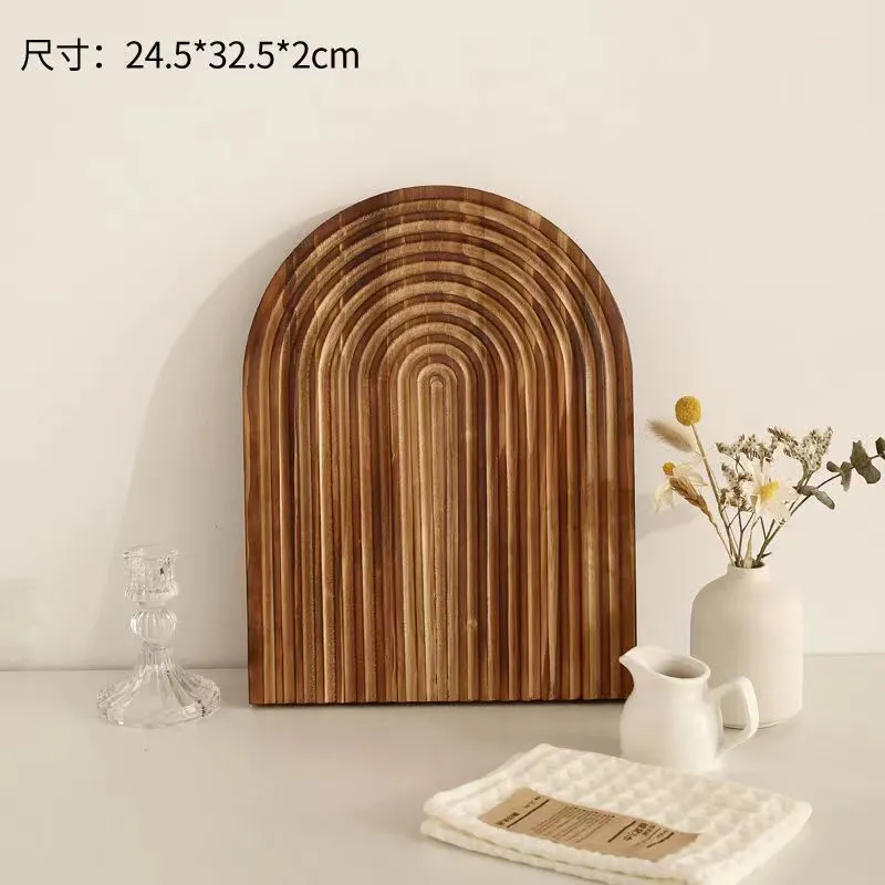 Decorative Wood Serving Tray Bread Cutting Board with Groove
