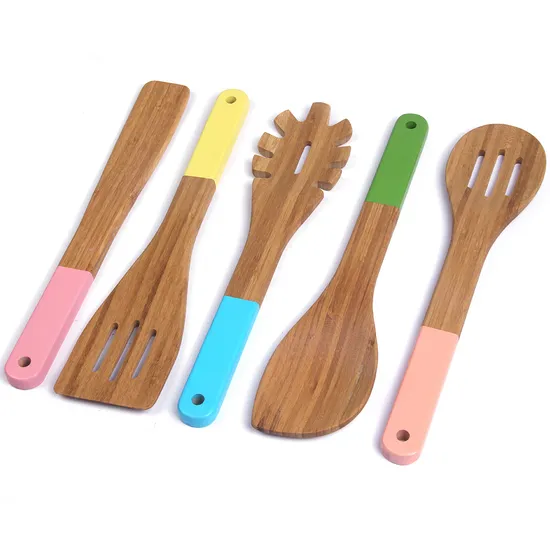 High Quality Color Painting Bamboo Kitchen Utensils Set of 5