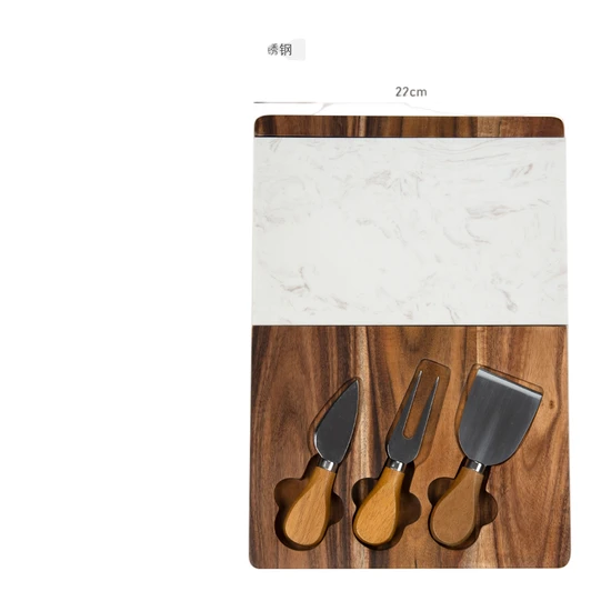 Rubber Wooden Board with Marble Stone Steak Tray