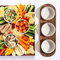 Chips and DIP Set Acacia Wood Serving Tray with 3 Round Ceramic Bowls