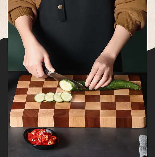 Large Thick Wood Chopping Board Butcher Block with Checkerboard Pattern