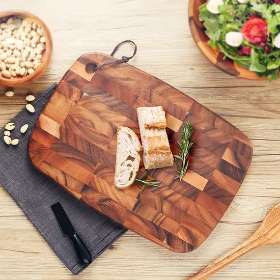 Custom End Grain Wood Cutting Board with Leather Rope