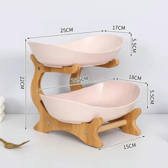 2 - Tier Ceramic Kitchen Counter Fruit Basket for Bread, Vegetable Storage & Fruit Display
