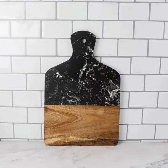 Black / White Marble Wood Serving Board for Cheese /Charcuterie / Snack