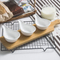 Bamboo Serving Tray /Base with 3 Heart Shape Ceramic Snack Sauce Dish