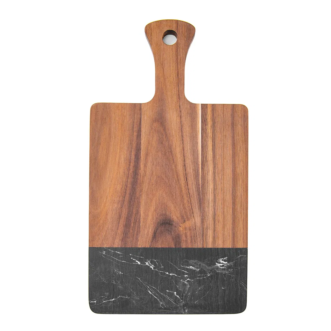 Chic Black Marble Wood Cheese Serving Tray with Handles