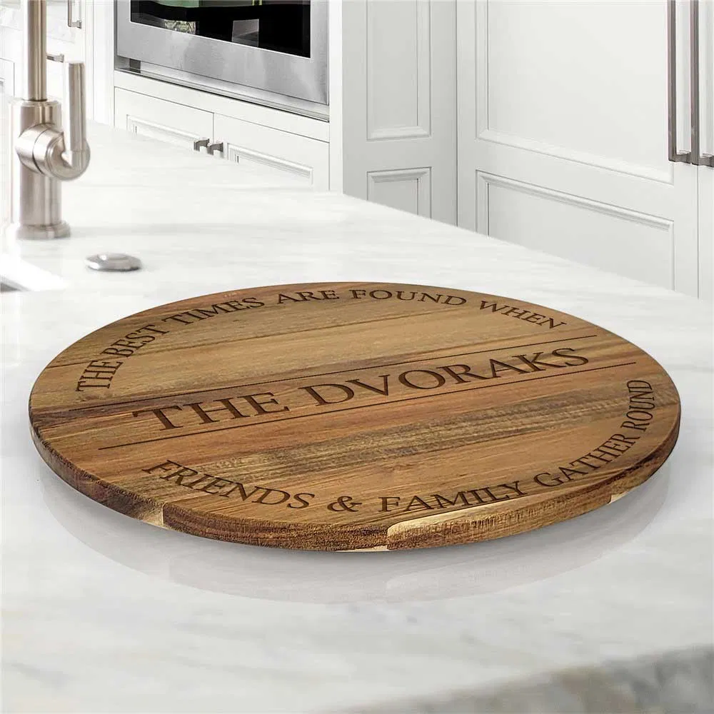 Personalized Engraved Acacia Wood Lazy Susan for Kitchen