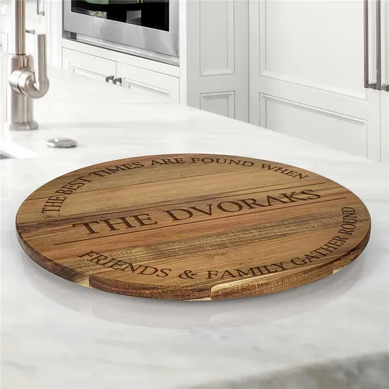 Personalized Engraved Acacia Wood Lazy Susan for Kitchen