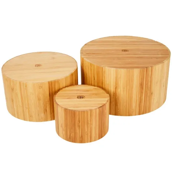 3 Piece Round Bamboo Food Display Riser Set Salad Bowl Set