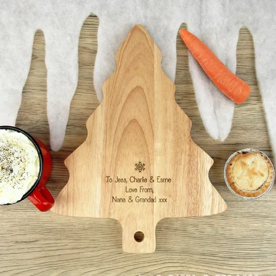 Personalized Engraved Christmas Tree Shape Wood Cutting Board