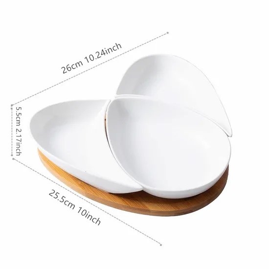 Ceramic Portion Plates with Bamboo Serving Tray