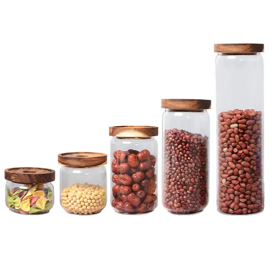 Glass Storage Jars with Wood Lid Food Storage Containers