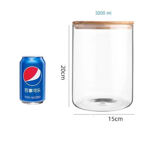Round Large Size Borosilicate Glass Food Container Jar Canister Set with Airtight Bamboo Wood Lids