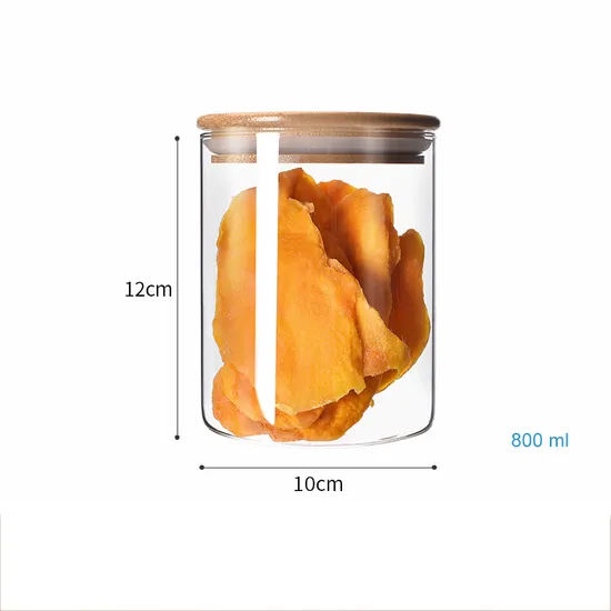 Clear Round Borosilicate Glassware Candy Pasta Cookie Food Packaging Container with Bamboo Lids