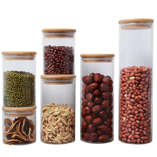 Borosilicate Glass Storage Jar with Bamboo Lid for Nut Cookie Biscuits Candy Coffee Food Packaging
