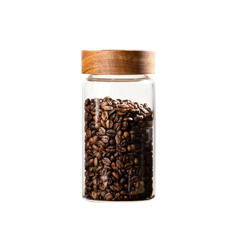 Different Size Glass Fruit Storage Jars with Acacia Wooden Screw Lids