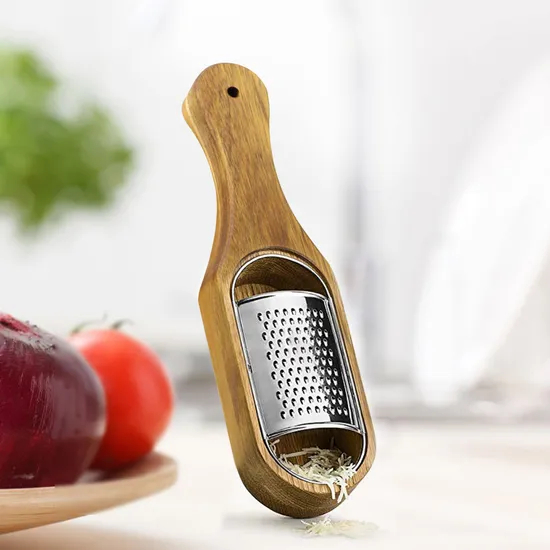 Stainless Steel Cheese Grater with Wooden Box for Cheese, Onion, Garlic, Ginger