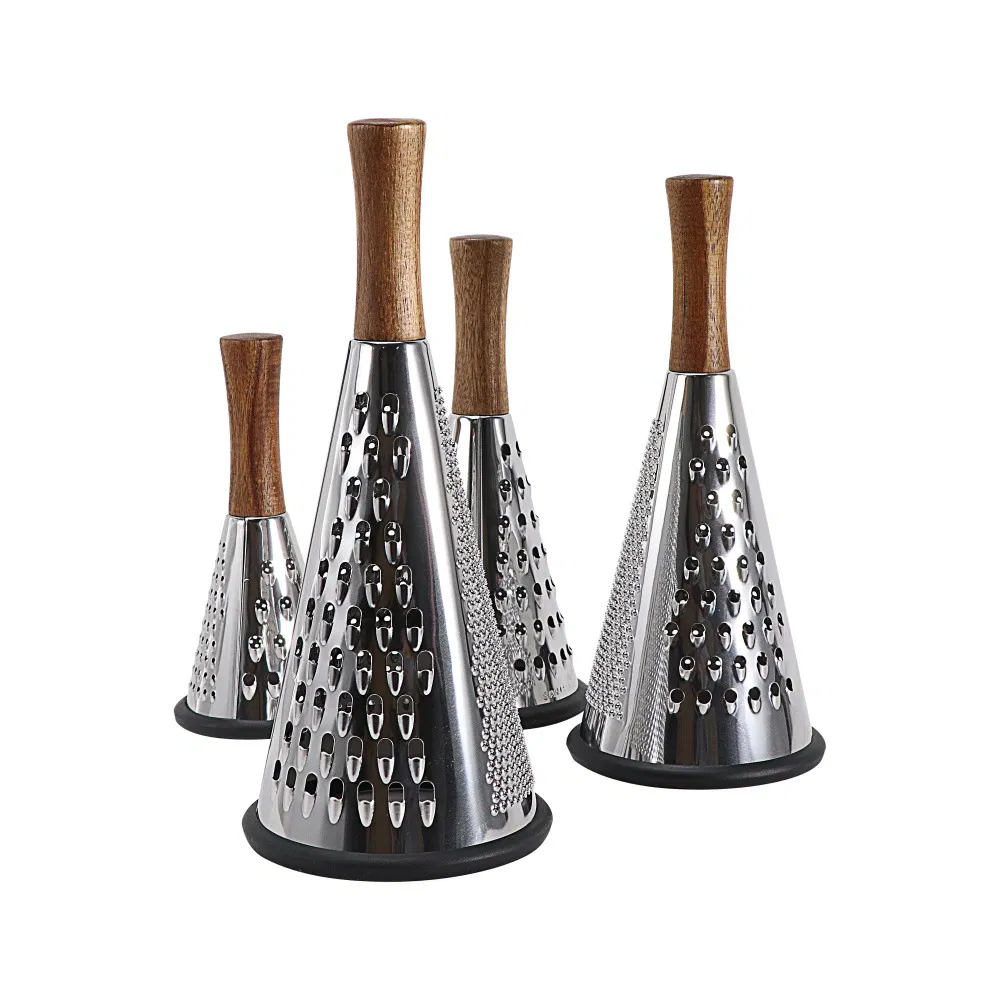 Cone Shape Stainless Steel Cheese Grater with Wooden Handle for Shaving Cheese Fruits Vegetables