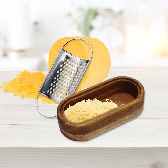 Stainless Steel Cheese Grater with Wood Container Hand Grater Mini Grater