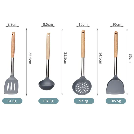 Food Grade Heat Resistant Silicone Kitchen Utensils Frying Cooking Shovel with Wooden Handle