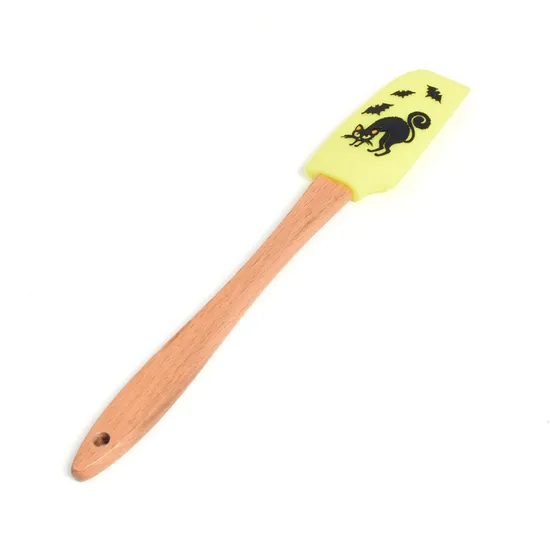 Wholesale Halloween Style Printed Silicone Cake and Cream Baking Spatula with Wooden Handle
