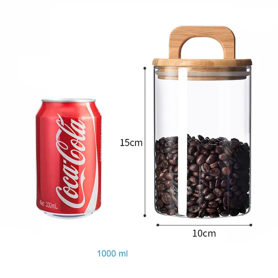 Heat Resistant Glass Coffee Storage Container Glass Jar with Bamboo Wooden Handle Lids