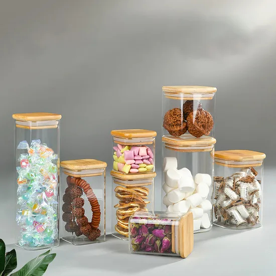 Small Capacity Square Glass Food Storage Container with Bamboo Lid