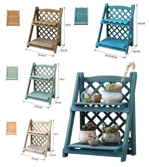 Foldable Multi - Layer Solid Wood Step - Type Flower Rack for Living Room and Balcony