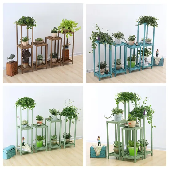 Three - Layer or Tour - Layer Square Wooden Flower Display Rack for Living Room