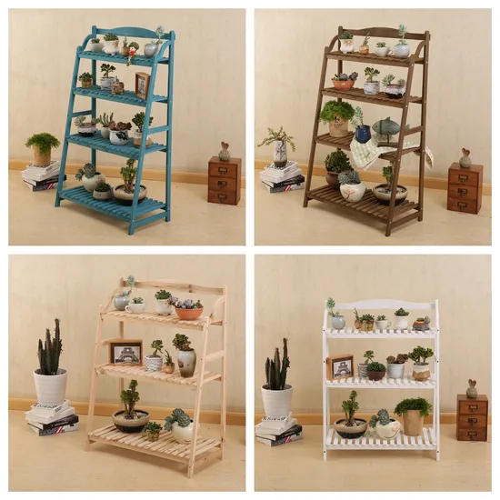 Simple and Modern Four - Layer Solid Wood Flower Rack Storage Rack for Outdoor Succulent Plant Pots
